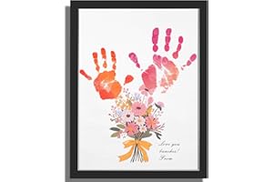 Bixinyo Flower Bouquet Handprint Kit, Mother's Day Gifts for Grandma, Mom, Grandparents from Daughter/Kids, Unique Gifts for Birthday Christmas, DIY Art Craft 12" X 16" Frame (Black)