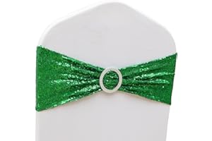 WENSINL Sequin Forest Green Chair Sashes 100 Pack Glitter Christmas Chair Bows Emerald Green Chairs Bands with Buckles for Wedding Birthday Party Bridal Shower Anniversary Engagement Events Decorations