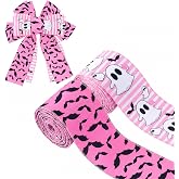 Halloween Ribbon Wired Edge Ribbons, 2 Rolls Pink Ghost Boo Bats Ribbon | 2.5 Inch x 5 Yards Each Roll Perfect for Crafts Gift Tree Topper Wreath Bows Outdoor Indoor Decorations