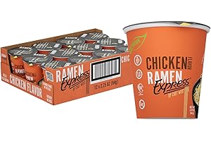 RAMEN EXPRESS Chicken Flavor Ramen Cup Noodle, 2.25 Oz Each (Pack Of 12) | Animal-free Ramen Noodles | All Plant-based | Made in U.S. with finest American flour