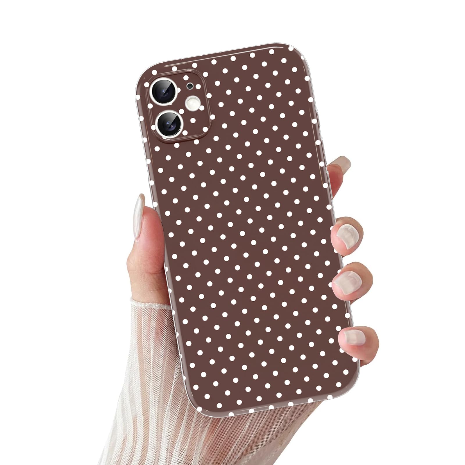 Photo 1 of RUMDEY Polka Dot Phone Case for iPhone 11 Cute Fashion Pattern Case 6.1", Aesthetic Trendy Stylish Print Design Women Girly Cover Camera Protective Gloss Soft Slim Silicone Shockproof TPU Funda, Brown