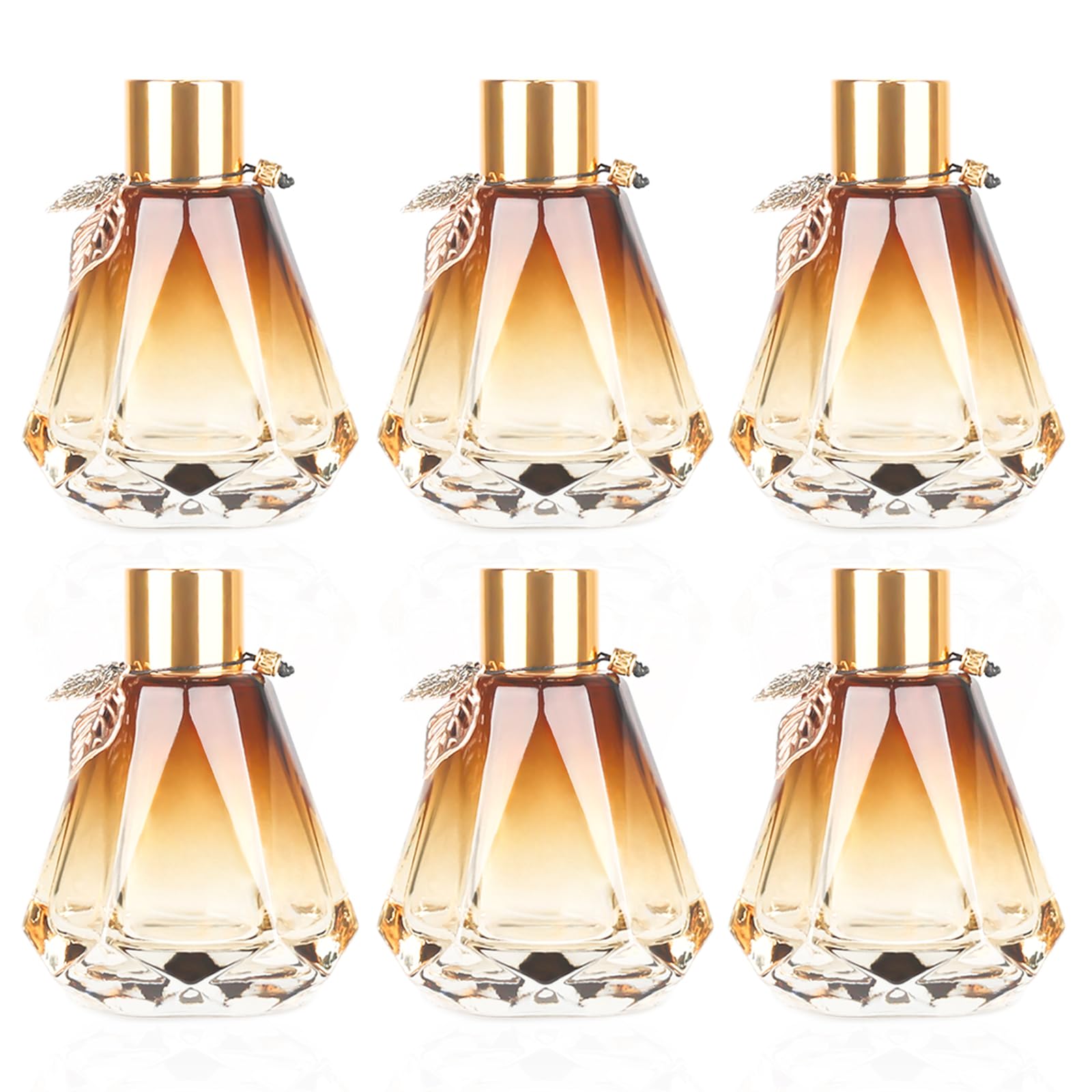 Photo 1 of 6PCS Reed Diffuser, Reed Diffuser Empty Bottles with 6PCS Delicate Gold Leaf Decor DIY, Glass Fragrance Diffuser Set with lids for Home, Bathroom, Refillable, Diamond Style Gold