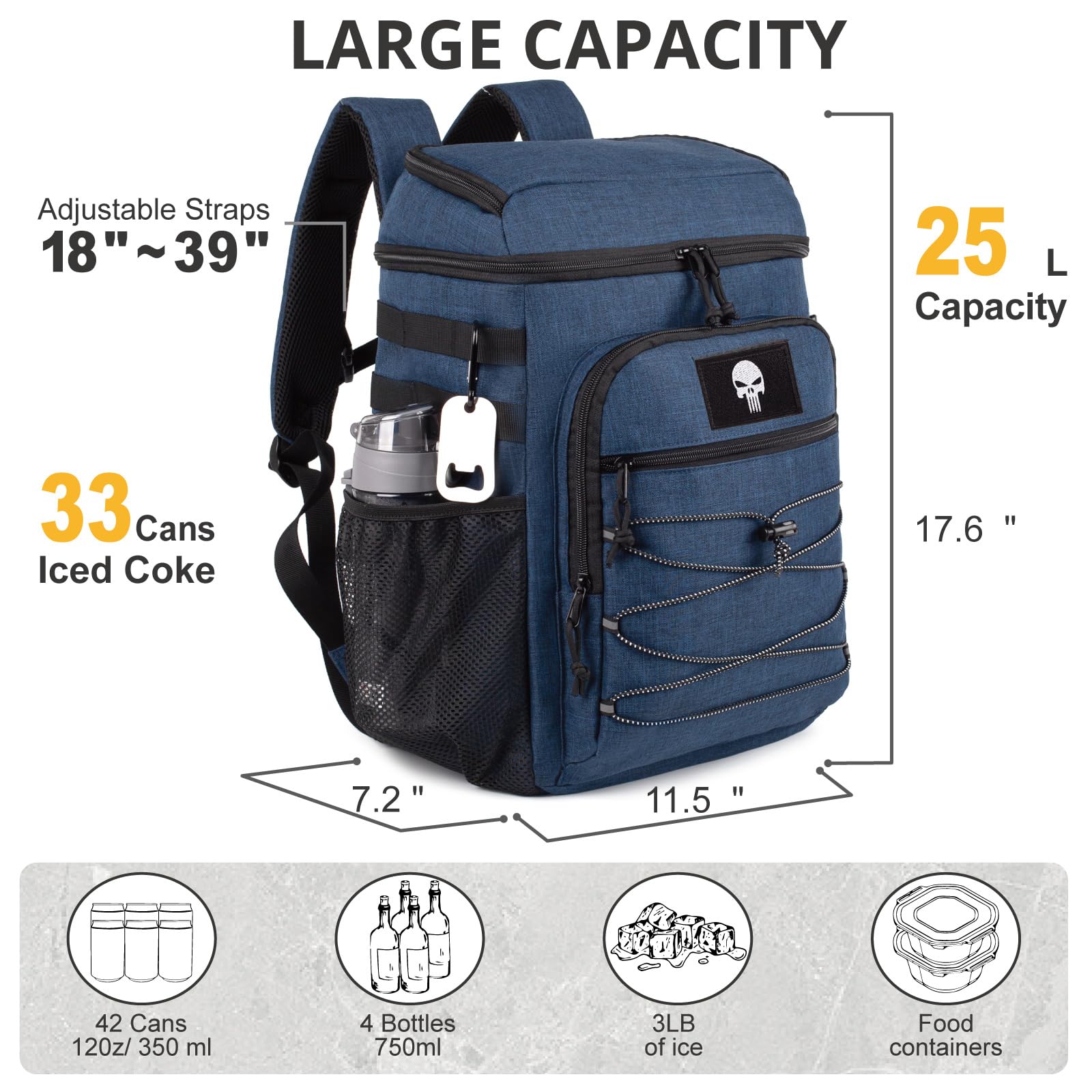 Taktischer Kühlrucksack – 25L Isolierter Rucksack, Auslaufsicher & Robust – Großer Lunch-Rucksack, Wasserdichter Eisrucksack für Männer, Frauen, Arbeit, Tagesausflüge, Camping, Strand & Wandern 4