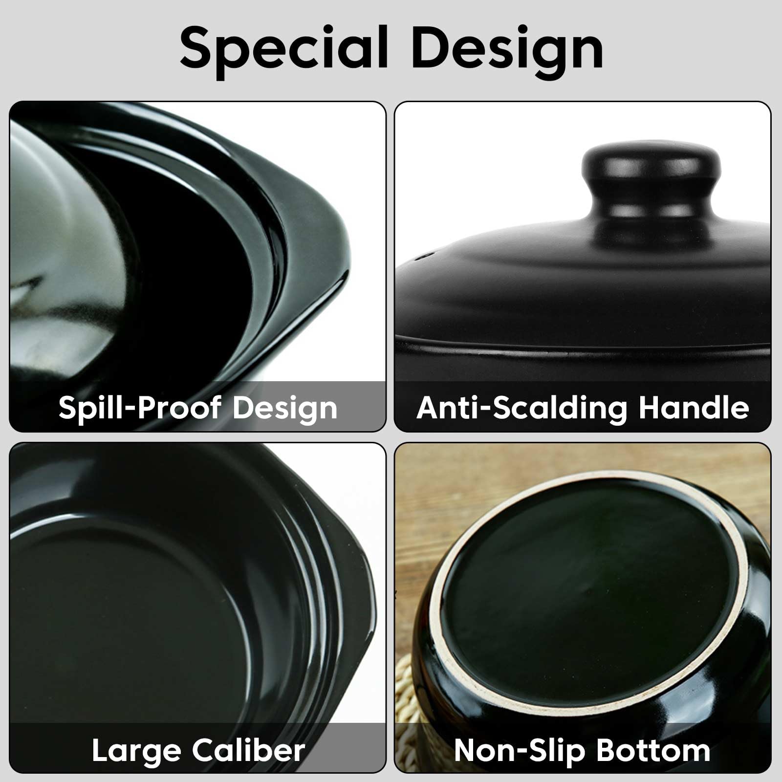 Clay Pot for Cooking with Lid 1.9 Quart Ceramic Cooking Pot Ceramic Cookware Heat-resistant Casserole Dish with Lid Korean Stone Pot Cookware for Cooking Hot Pot Soup Meat Rice