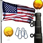 Service First 25FT Flagpole Kit Freedom Edition Black Telescoping For Outside House In Ground - Anti Tangle Swivel Ring Design - 100MPH Wind Tested