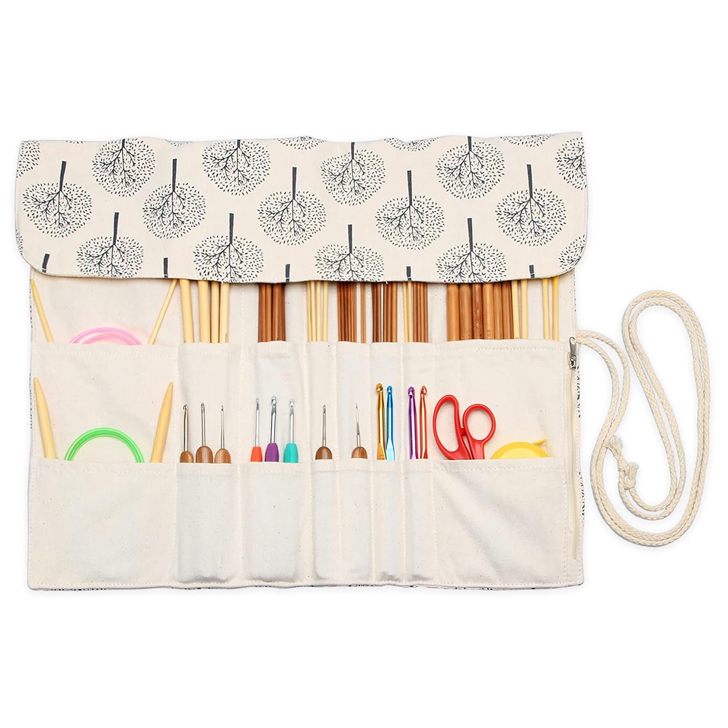 Teamoy Knitting Needle Crochet Hook Case Organizer Holder(up to 14"), Tree | Roll Crochet Needle Bag Empty for Straight and C