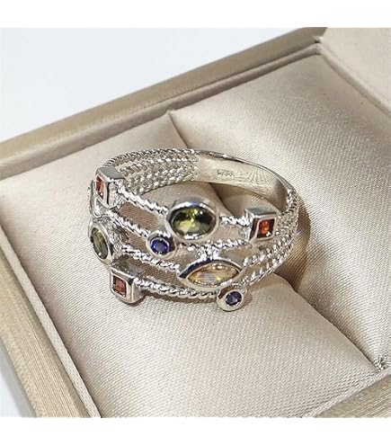 Anillo Plata Ley 925 Con Doble Cristal - Ajustable, Brillante, Ideal Regalo En Caja Joyería