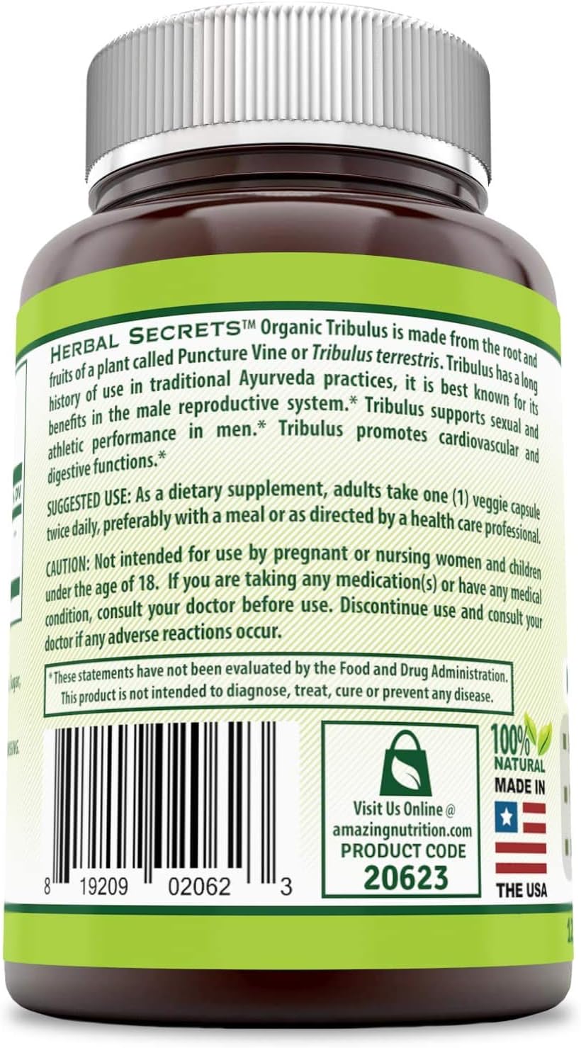 Herbal Secrets Tribulus 630 Mg 120 Veggie Capsules (Non-GMO) - Made with Organic Tribulus- Promotes Men's Reproductive Health, Supports Lean Muscle Mass & Strength Gain, Supports Overall Health*: Health & Personal Care