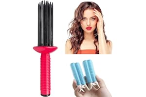 Neuvikter 17 Teeth Round Comb Hair Brush Styler for Curly Hair, Portable Anti‑Slip Curling Wand, Curly Hair Styler Tool, Air Volume Comb with Hair Roller Clips (3Pcs-Blue)