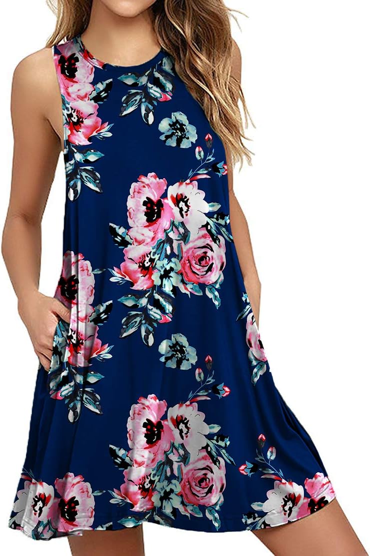 Women's Sleeveless Long Sleeve Pockets Casual Swing T-Shirt Summer Dress