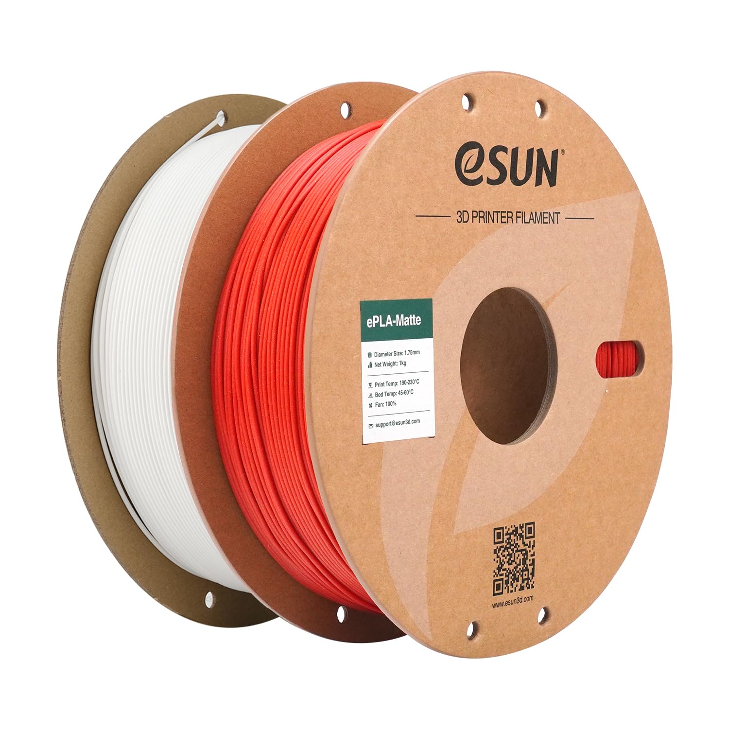 eSUN Upgraded Matte PLA Filament 1.75mm, Matte PLA 3D Drucker Filament, glanzfreie Farbe, mattierte Textur, 1KG pro Spule, 2 Spulen für 3D Drucker, Cremeweiß+Feuerrot