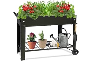 Fleecy day Raised Garden Planter Beds with Wheels Legs, Large Planters Box for Indoor Outdoor Plants,Metal Galvanized Elevated Rectangle Herb Planter Box for Vegetables Flower Patio 31.5" H