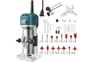 Oubit Wood Router Tool, 800W Electric Trimmer Wood Router, 6.5 Amp Router Tool with 6 Variable Speed 15pcs Router Bits, Compa