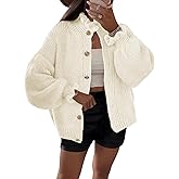 Saodimallsu Womens Ruffle Cardigan Oversized Button Up Fall Trendy Ribbed Knit Open Front Long Sleeve Loose Cute Sweater