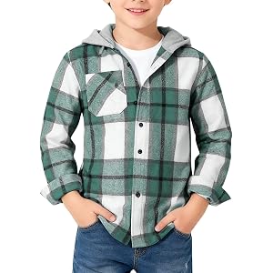 Moonker Boys Flannel Jackets Hoodie Plaid Long Sleeve Toddler Button Down Shirts with Chest Collared Top for Thanksgiving