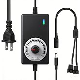 Delinx 12V PC Fan Speed Controller, AC Plug with 2X 4-Pin Splitter Cable | 24W Power Adapter, Compatible 2/3/4-Pin, Case Cooling Project for PC Server Cabinet DVR TV Router Receiver Xbox Greenhouse