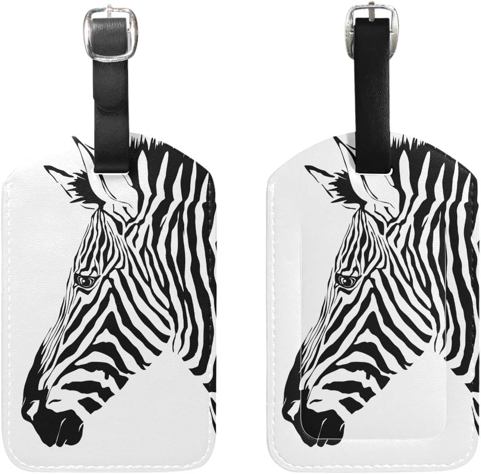 Luggage Tags, Zebra Printed 2 Pack PU Case Suitcase ID Tag Labels