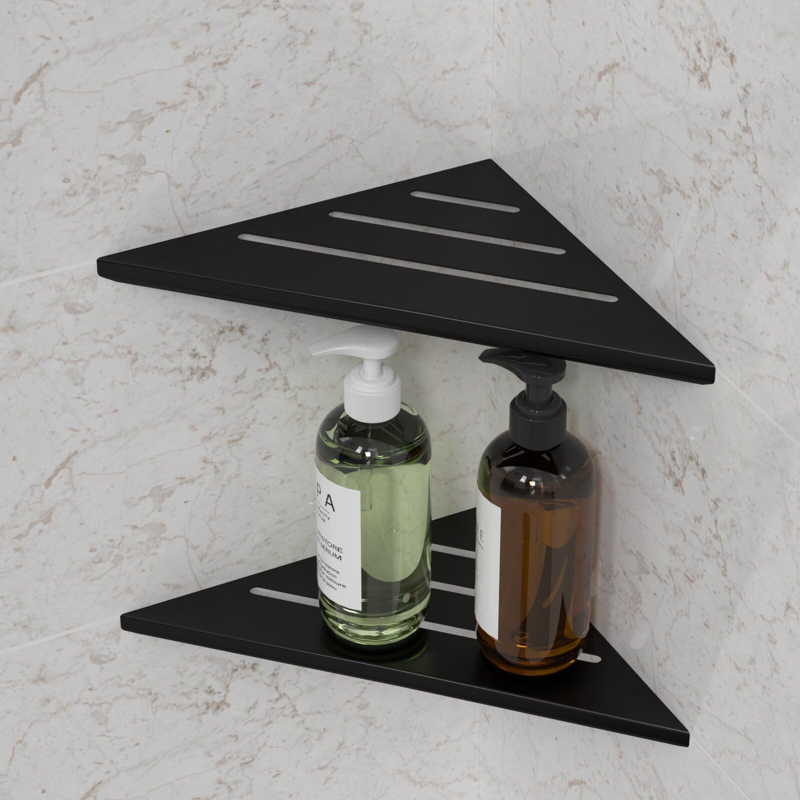 Womamny Black Bathroom Corner Shelves, 2 pcs Shower Caddy Corner Shower Shelf Wall Mounted, Thickened Stainless Steel Shower Corner Shelves for Bathroom Kitchen Corner