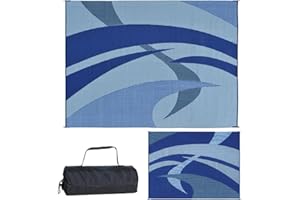Stylish Camping 159123 Outdoor Patio / RV Camping Mat - Swirl (Blue/Gray/Black/White, 9-Feet x 12-Feet)
