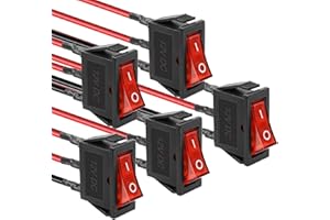 QTEATAK KCD3 SPST Pre-Wired On/Off 3-Pin 2-Position Snap DC 12V-24V 30A Red LED Boat Rocker Toggle Switch - 5Pack (Only for DC12-24V)