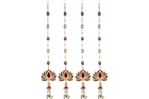 Kalakriti Lotus for Shivratri | Navratri | Floral Wall Hanging for Temple Decor | Indian Decoration | Lohri Pongal | Pooja Room | Back Dropper Showpiece for Home Decoration with Bells Pack of 4