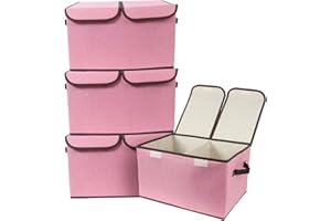 Tcbelosion Foldable Fabric Storage Box, 16.5 x 11.8 x 9.8 inches (L x W x H), with Double-Lid & Dividers, Large Organizer for