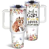 DUUV Horse Gifts for Girls, Just A Girl Who Loves Horse Tumbler 40 Oz with Handle and Lid Straw, Christmas Thanksgiving Birthday Gifts for Horses Lovers, Stainless Steel Insulated Mug, 1PCS