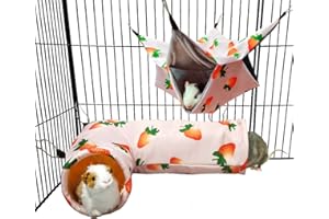 LEFTSTARER Guinea Pig Rat Corner Tunnel & Tubes Bunkbed Hammock, Hideout for Small Pet Hedgehog Piggy Hamster Hide(2. Hammock&Tunnel-Strawberry)