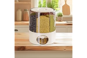 Rice Dispenser, 6-Grid Grain Container Storage, 360 Rotating Sealed Grain Food Storage Box, One-Click Output Rice Bucket, Hou