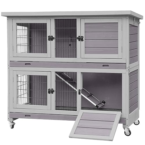 Aivituvin Rabbit Hutch Folding Bunny House Quickly Assemble Two Story ...