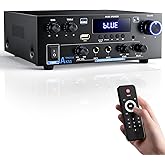 Stereo Home Audio Amplifier with 5.0 Bluetooth Receiver for Speaker, 300W+300W Bluetooth HiFi Stereo Power AK55 Amplifier 2.0 Channel RMS 40Wx2 Home System Remote Control Amp W/MIC,USB, RCA,FM Radio