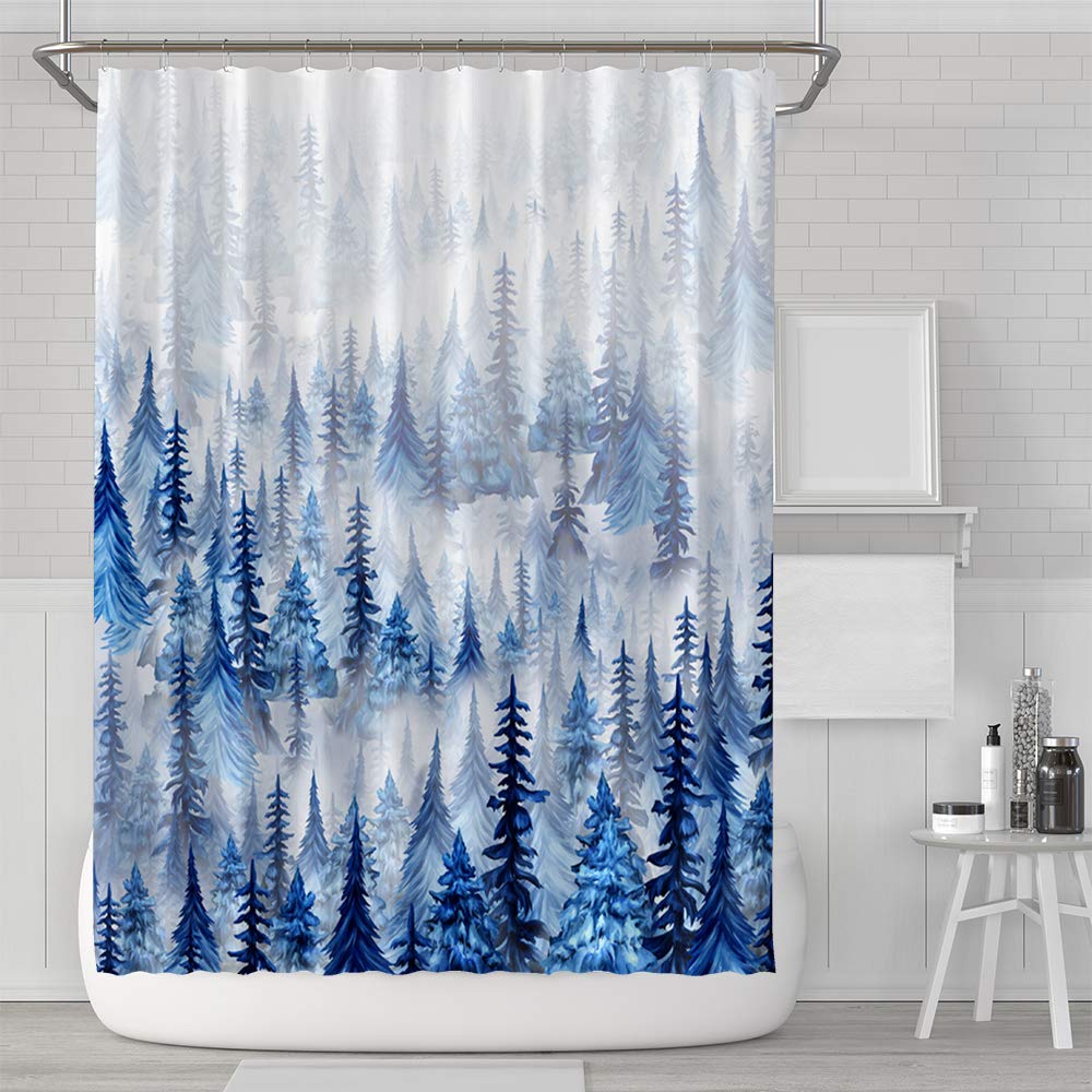 Amazon Com Broshan Blue Shower Curtain For Bathroom Winter Foggy