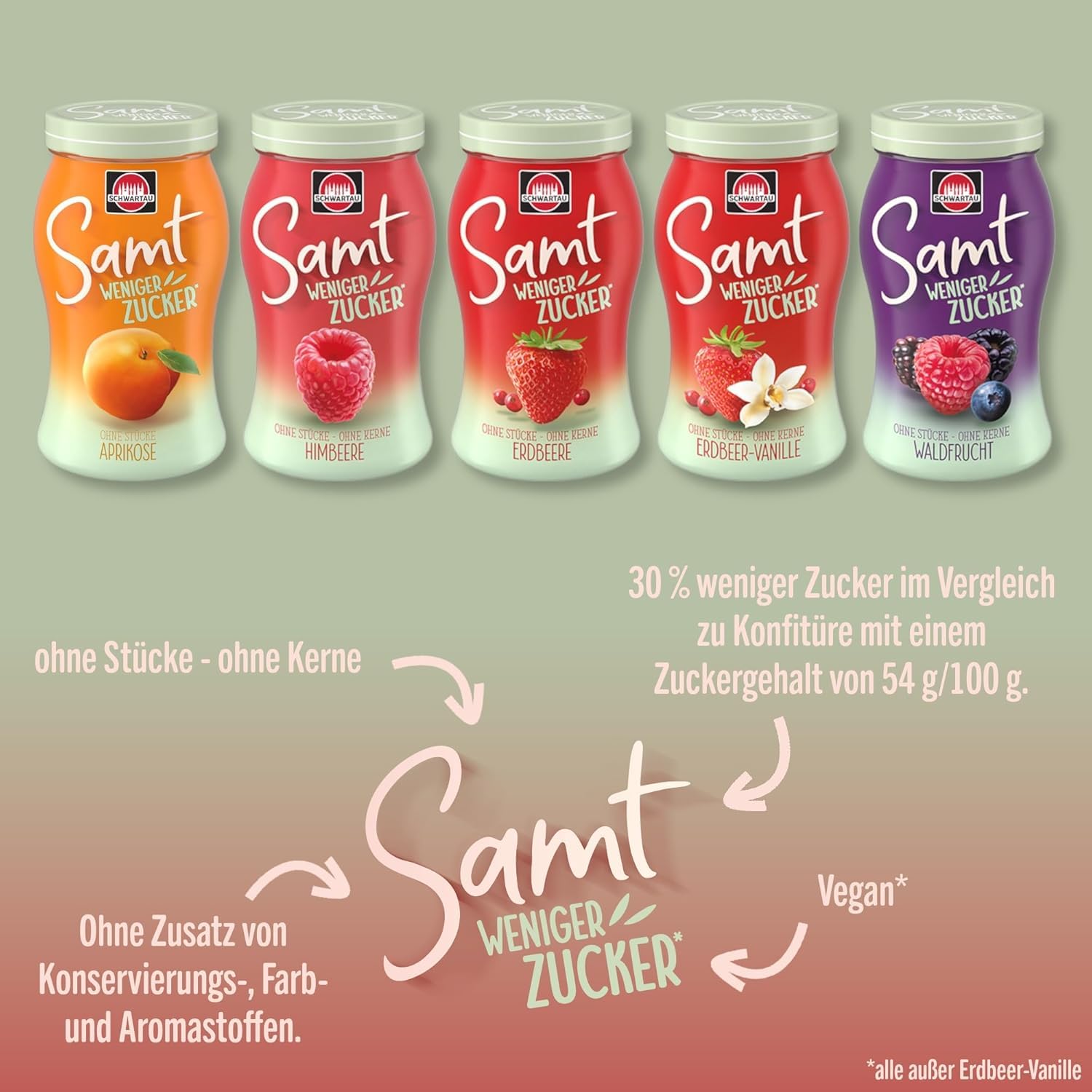 Schwartau Samt Weniger Zucker Erdbeer-Vanille | Zuckerreduziert | 255 g 3