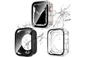 SINGIUZOO 2 Pack 2 in 1 Waterproof Case for Apple Watch Series SE SE2 6 5 4 40mm, Straight Edge PC Front & Back Bumper with Tempered Glass Screen Protector 360 Protective Cover for iWatch (40mm, Black/Clear)