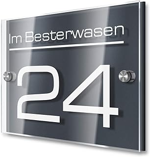 Metzler Hausnummernschild in Anthrazit (RAL 7016) - Made in Germany - Hausnummer inkl. Gravur - 100% Wetterfest - Größen wählbar