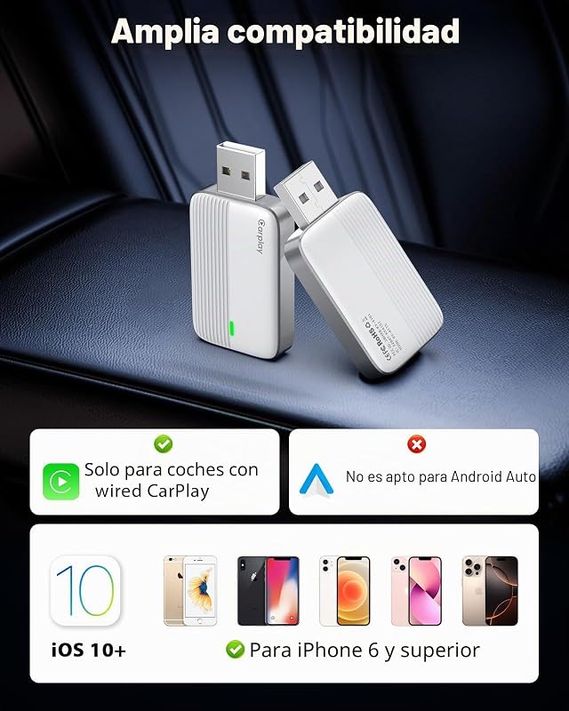 Adaptador CarPlay Inalámbrico para iPhone Convierte Cable A Wireless,BlancP