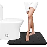 Yimobra Memory Foam Toilet Bath Mat U-Shaped, Soft and Comfortable, Super Water Absorption, Non-Slip, Thick, Machine Wash and Easier to Dry for Bathroom Commode Contour Rug, 24 X 20 Inches, Black