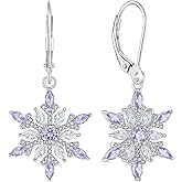 YL Snowflakes Earrings Sterling Silver Dangle Drop Earring Birthstone Christmas Jewelry for Women