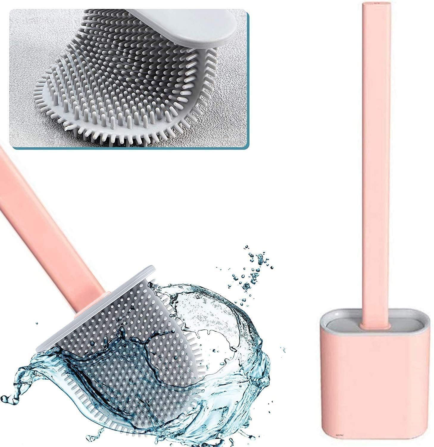SZONZ® Silicon Toilet Brush with Slim Holder Silicone Flex Toilet Brush