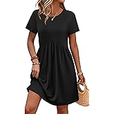 OFEEFAN Spring Dresses for Women 2026 Short Sleeve Crew Neck Casual Dresses Empire Waist Maternity Dress with Pockets