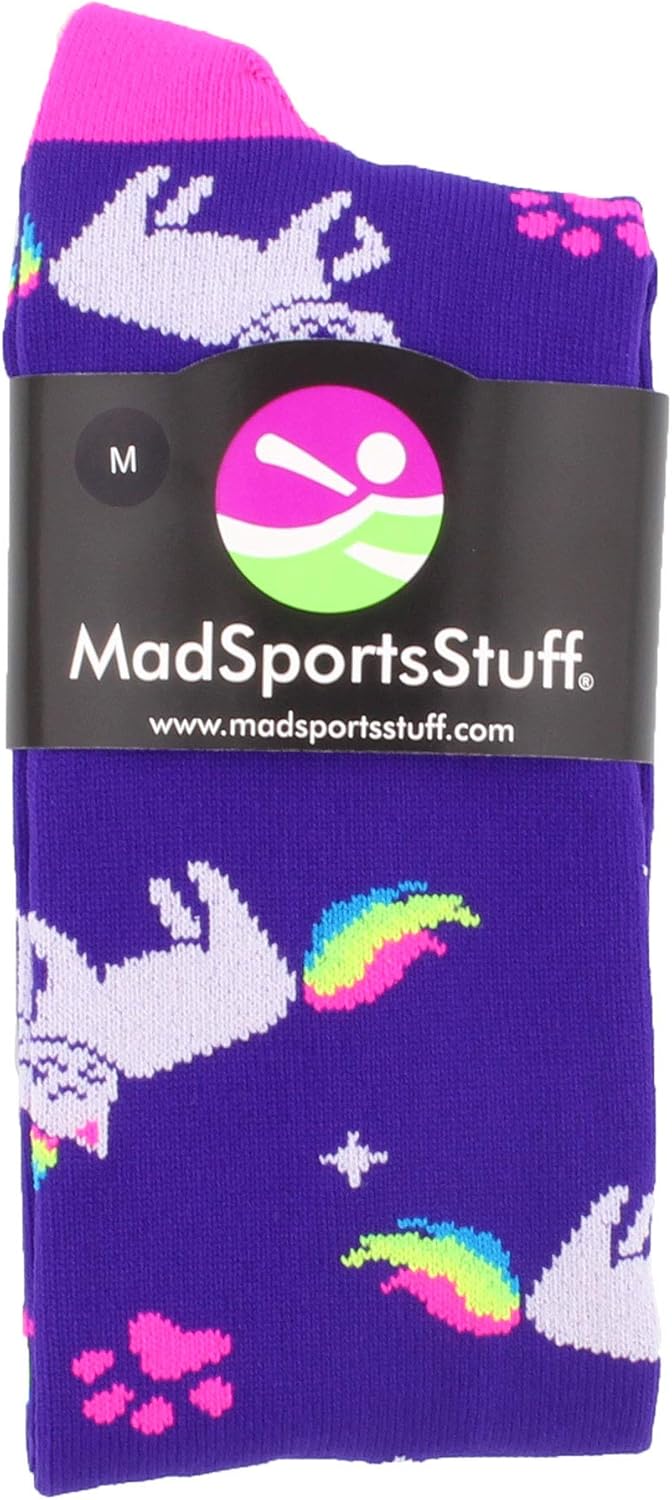 MadSportsStuff Half Cat Half Unicorn - Neon Rainbow Caticorn Athletic Over The Calf Socks : Clothing