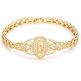 Gold Catholic Bracelet for Women-14k Gold Plated Bracelet,Hypoallergenic Non Tarnish Trendy Jewelry,Dainty Stainless Steel Cubic Zirconia Religious Baptism Virgin Mary Bracelets Gifts for Her