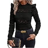 GORGLITTER Women's Ruffle Long Sleeve Knit Sweater Hollow Out Crew Neck Fall Trendy Pullover Tops