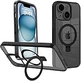 Laisesimo Magnetic Case for iPhone 13/14, MagSafe Compatible, Military-Grade Protection | Shockproof |Built-in Invisible Stand | Stronger Magnet, Hard Back Silicone Edge Cover, 6.1", Clear Black