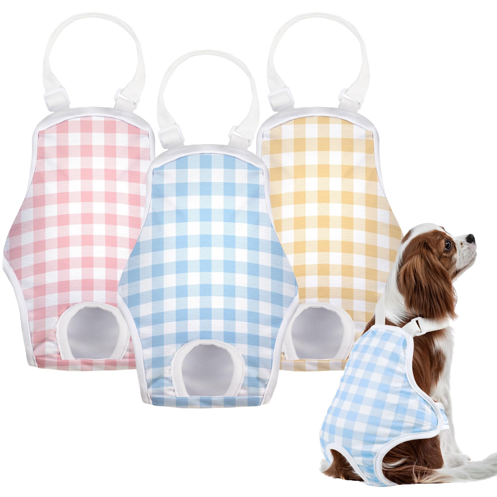 MICOOYO Dog Period Pants 3 Pack, Reusable Dog Nappies Female with Adjustable Suspender, Washable Sanitary Pants for Female Dogs Cats Puppy(Plaid, XL)