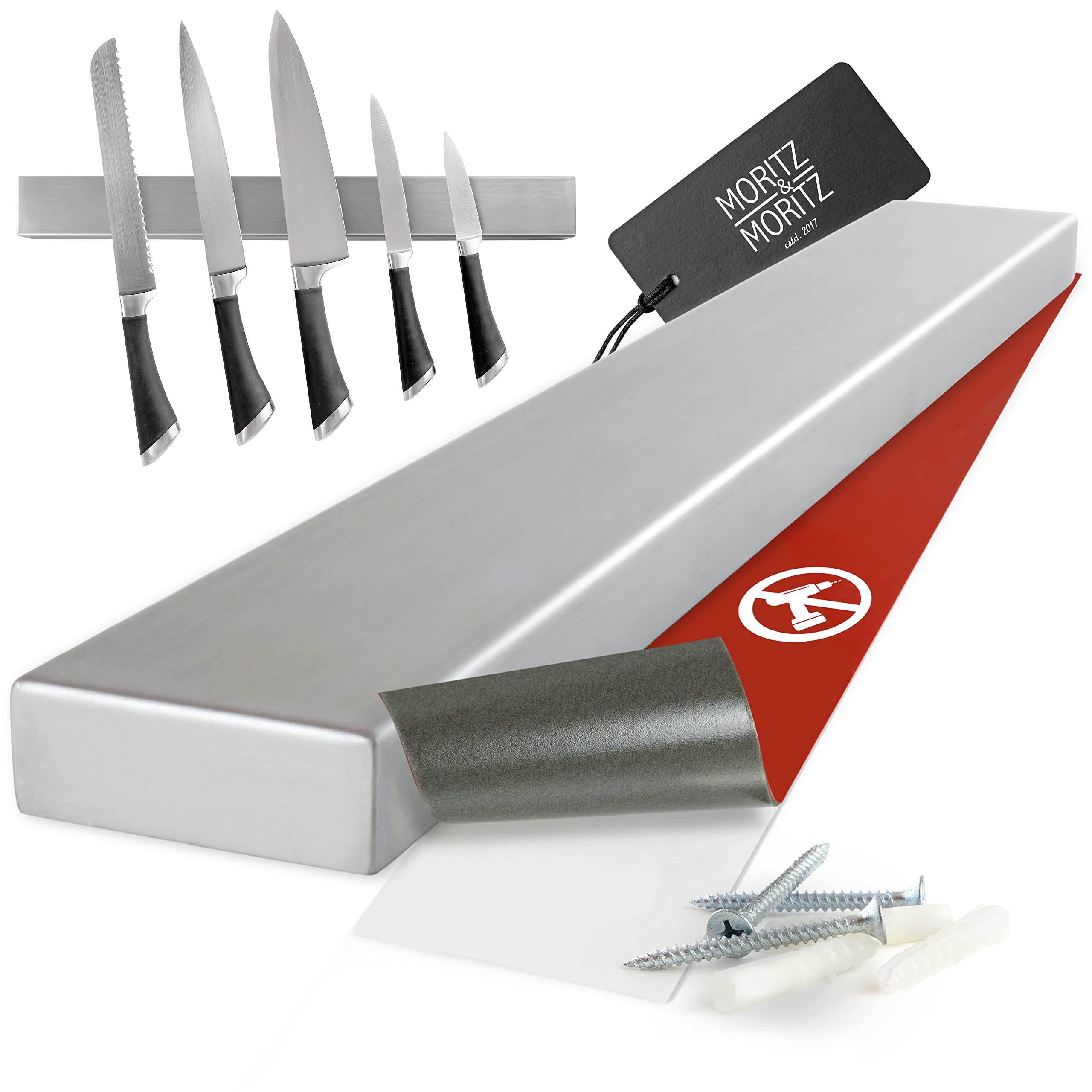 Moritz & Moritz Magnetic Knife Holder for wall 40cm / 16 inch - Magnetic Knife Rack - Glue or Drill - Magnetic Knife Strip for Sorting Knives, Cooking Utensils and Tools