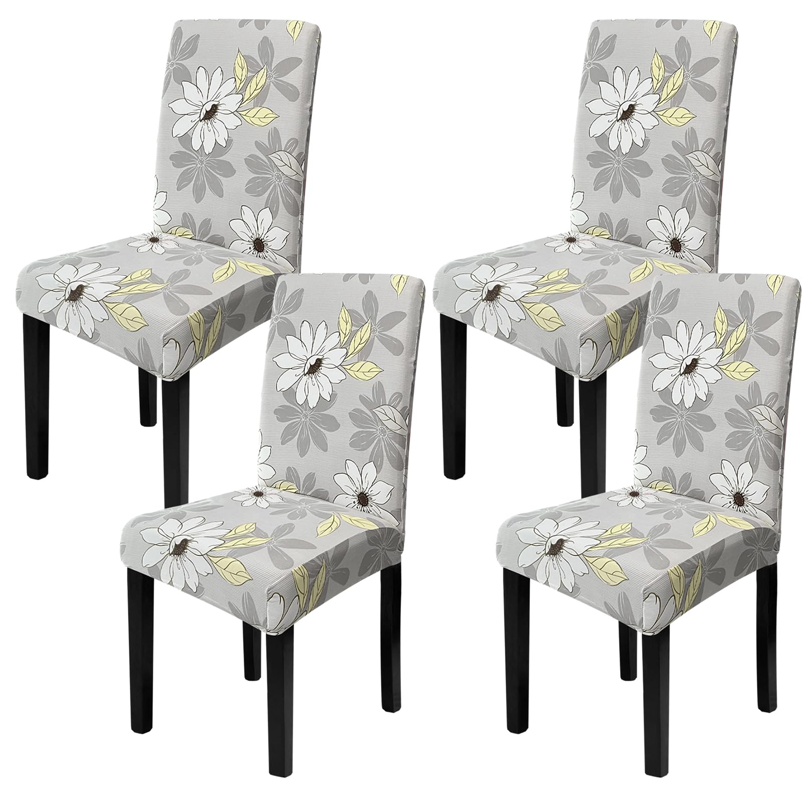 Sufdari Chair Covers 4 Grey Stretch Dining Chair Covers, Spandex seat Covers for Dining Chairs,Elastic Washable Chair Protectors for Dining Room,Hotel,Restaurant,Banquet (4,Grey)
