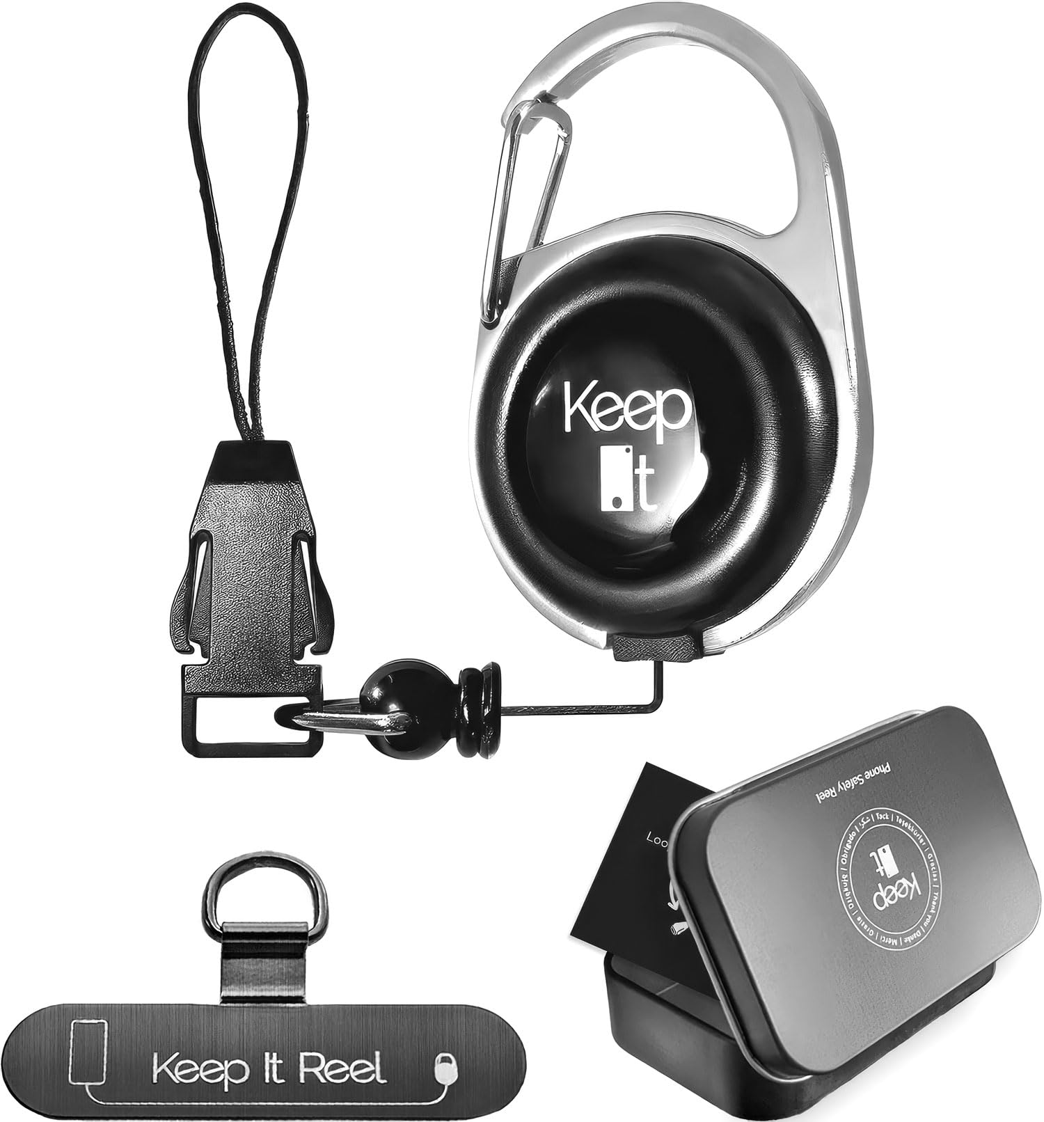 Festival gadget:JoJo mobile phone safety case with clip clasp - skater equipment - key and passport case - brand “Keep it reel” - black