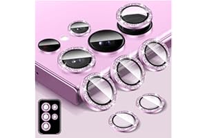 Kucheed Bling Camera Lens Protector for Samsung Galaxy S22 Ultra, Tempered Glass Camera Cover Screen Protector, Glitter Automatic Alignment Individual Metal Rings Film Stickers