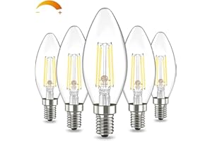 Volxon E12 Candelabra Bulb 60 Watt Equivalent, B11 C35 Dimmable Led Chandelier Light Bulbs, Bright E12 Led Bulb Daylight White 5000k 550 LM, Clear Glass, for Chandeliers, Ceiling Fan, 5 Pack